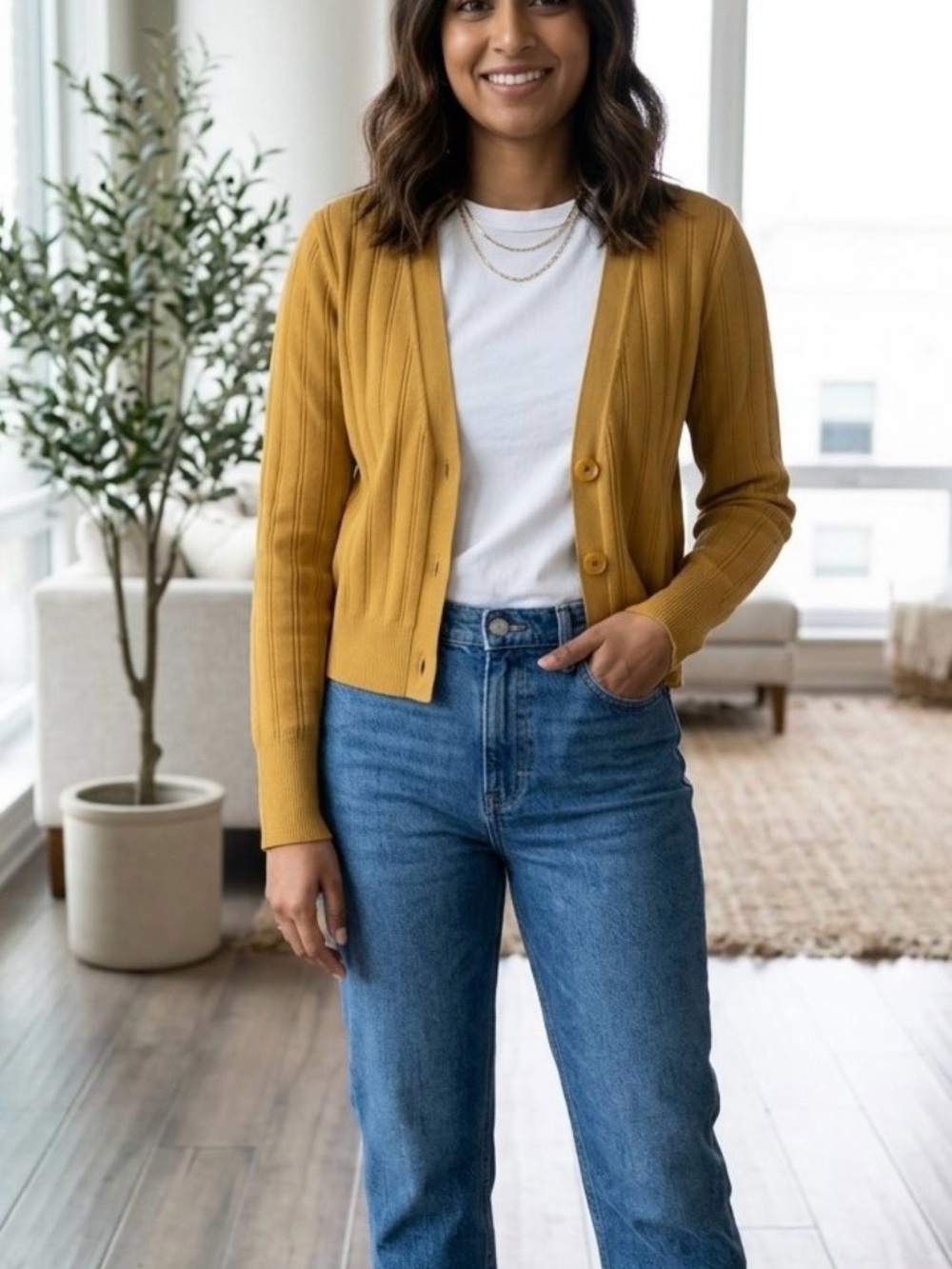 NWT.. J Crew.. Mustard Ribbed Button-Front Women's Cardigan Sweater Sz Small
